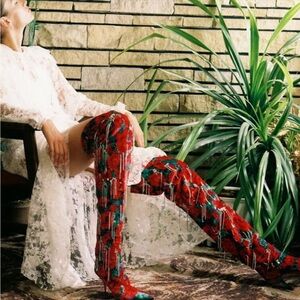 $3,281 MAGDA BUTRYM Portugal Velour Over The Knee Boots EU38 Rhinestones Beads